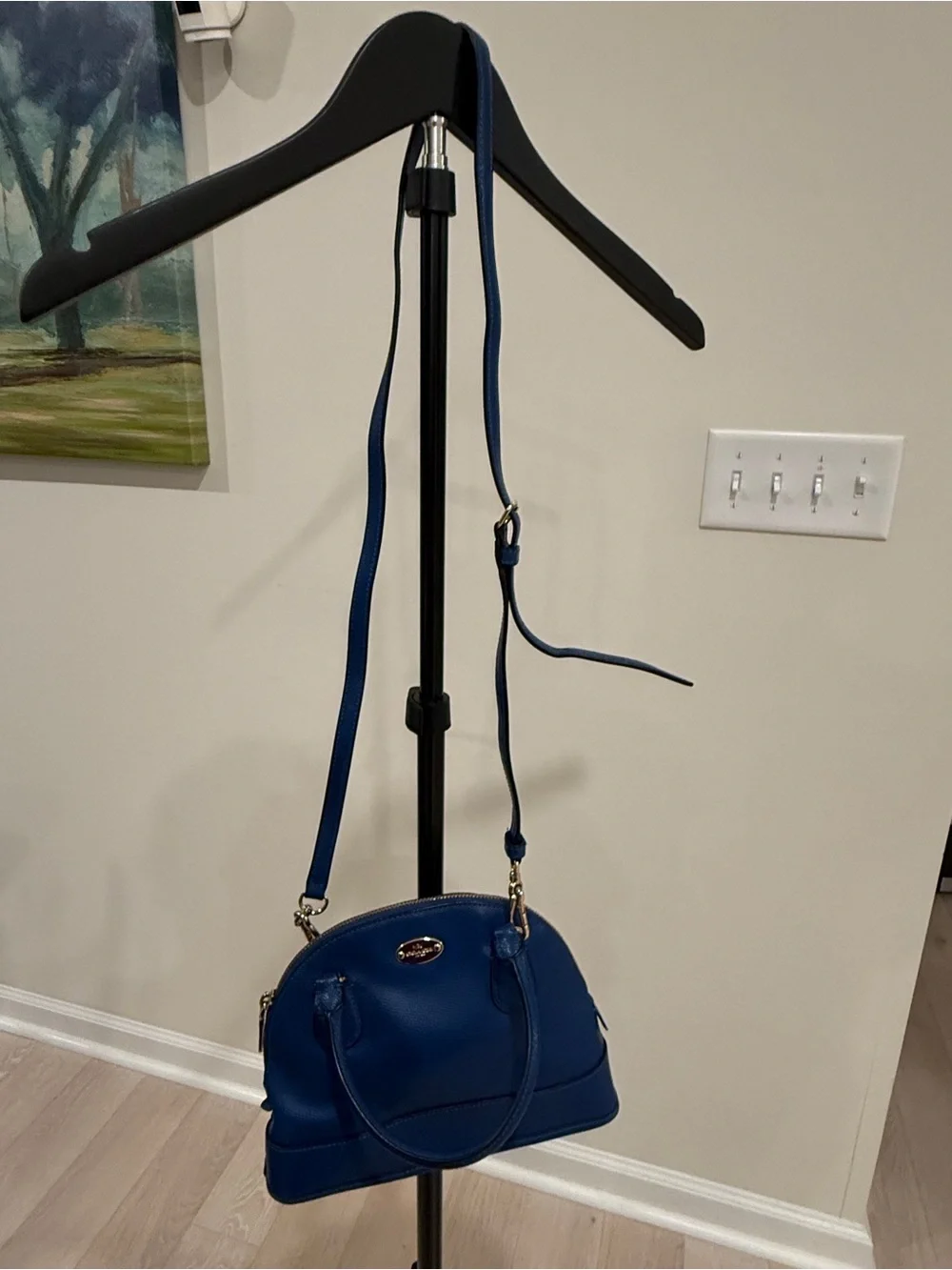 Coach Blue Crossgrain Leather Mini Dome Satchel Crossbody Bag with Gold Hardware